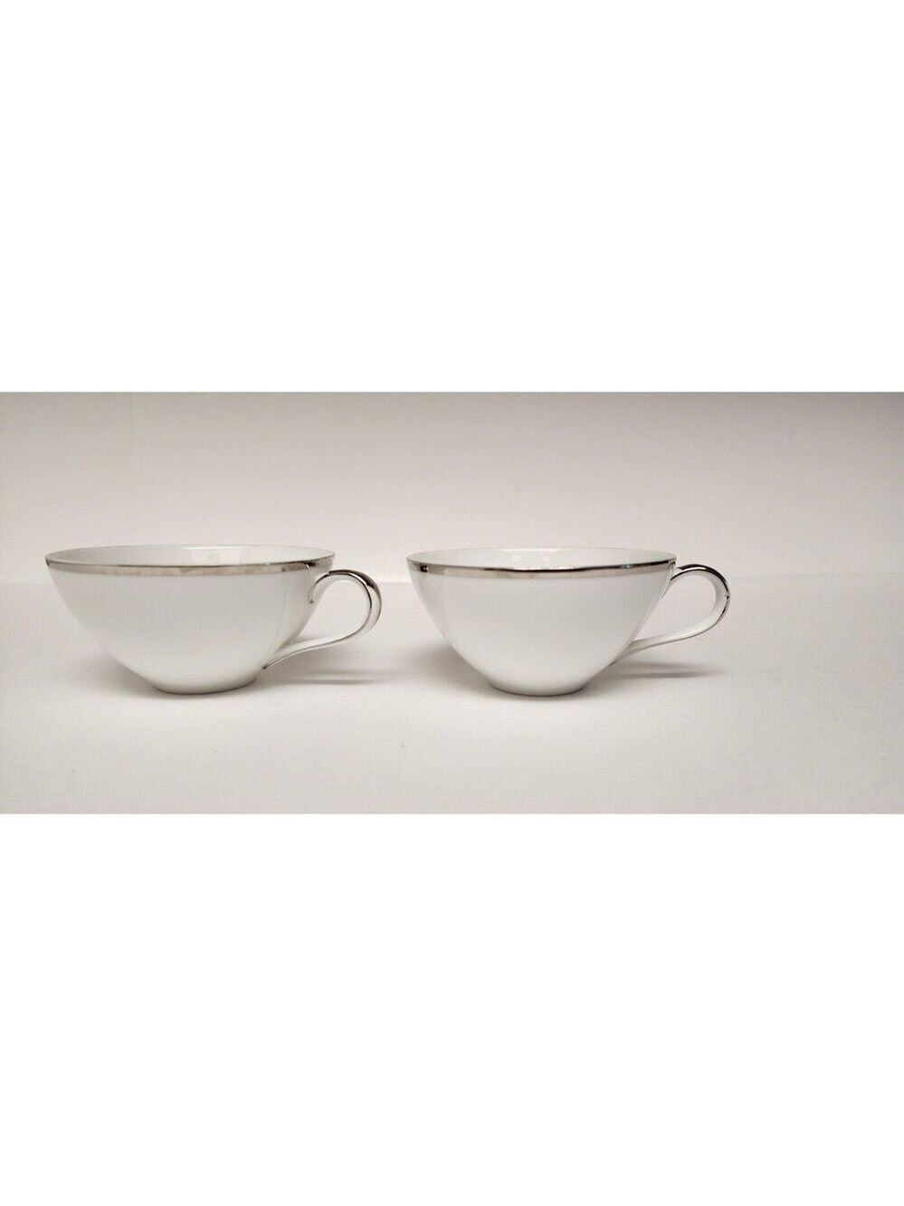Harmony House Moderne Modern White Tea/Coffee Cup Set Silver Trim Japan 3545